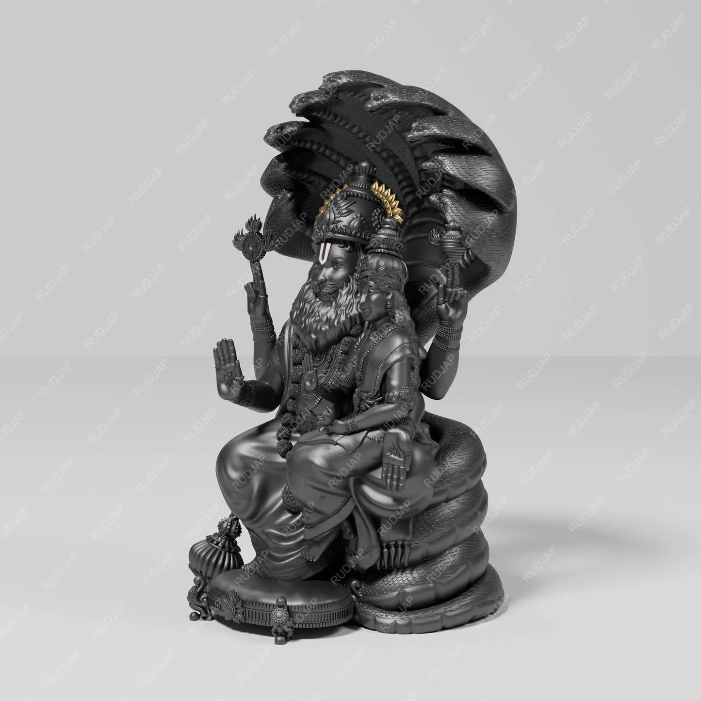 Narsingh Bhagwan with Goddess Lakshmi Statue – Pooja Gift Idol for Temple & Home Decor murti 3 Inch RUDJAP