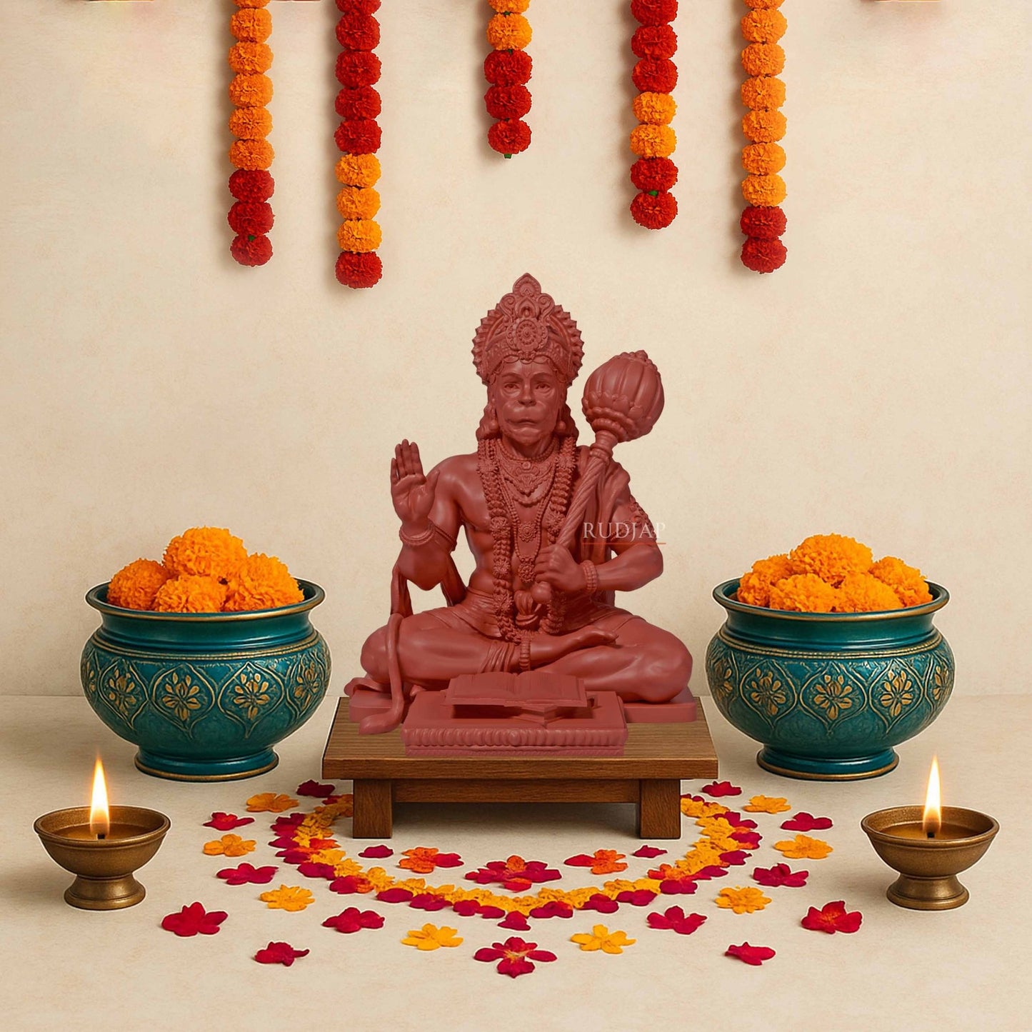 Hanuman Ji Idol 3 Inch Red & Brown Bajrangbali Murti for Car