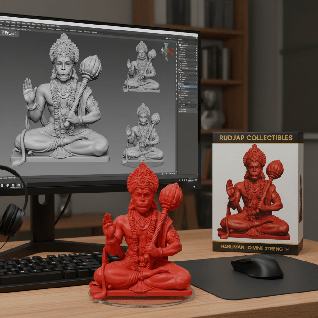 Rudjap Hanuman Ji Idol – 3 Inch Red & Brown Bajrangbali Murti for Car, Home Temple & Puja Roo