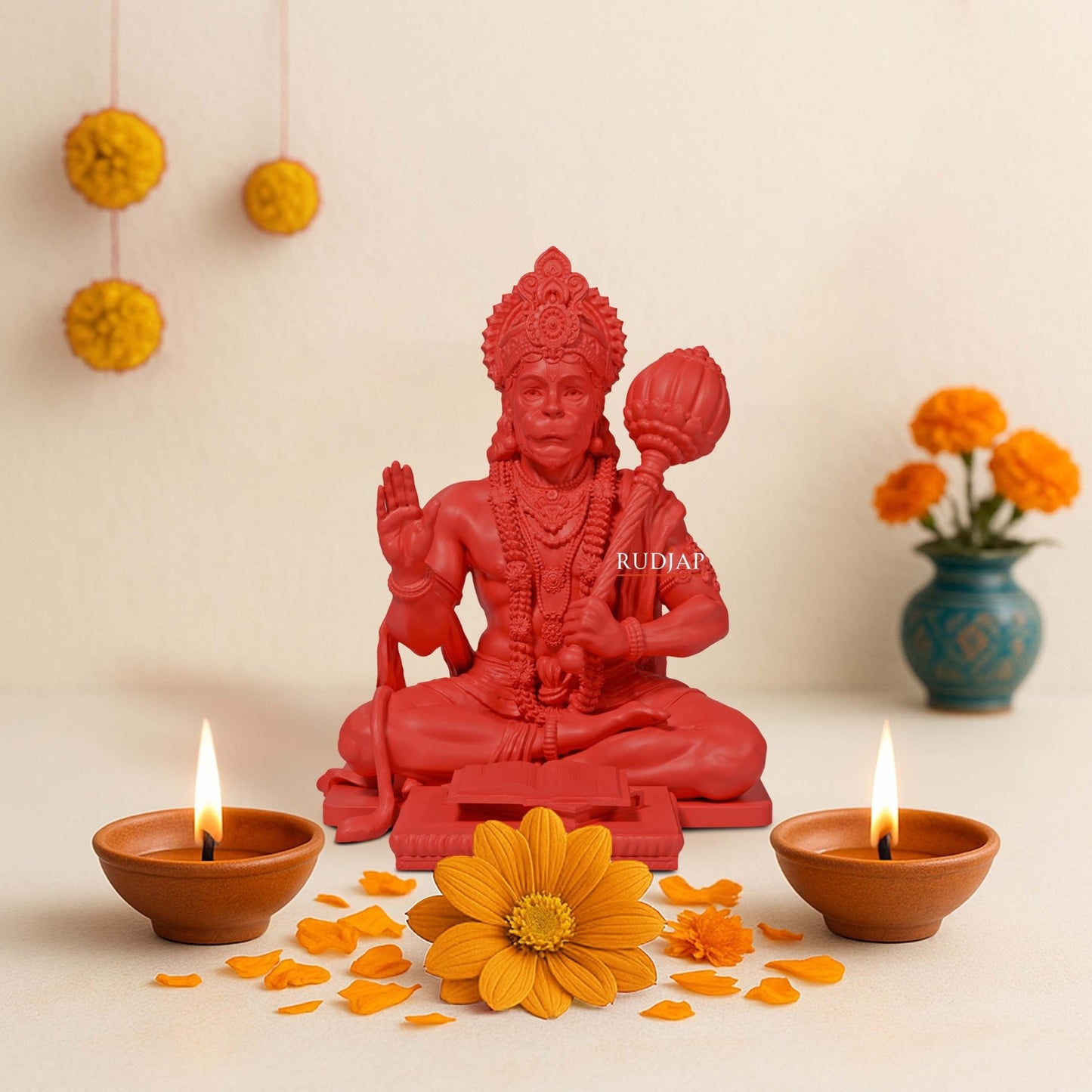 Hanuman Ji Idol 3 Inch Red & Brown Bajrangbali Murti for Car