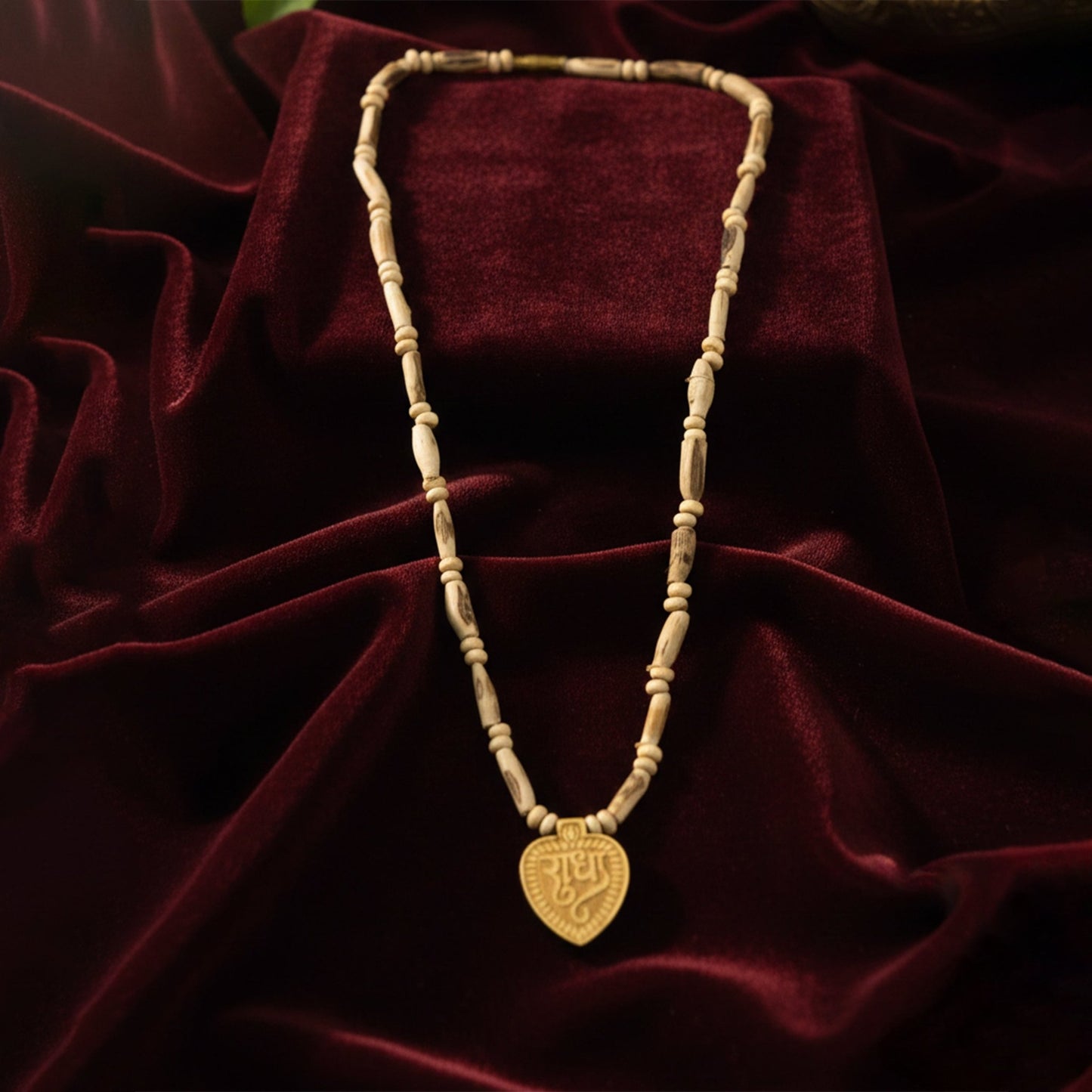 Rudjap Original Tulsi Mala with Radha Name Heart Shape Pendant Natural Wood Kanthi Mala for Men & Women