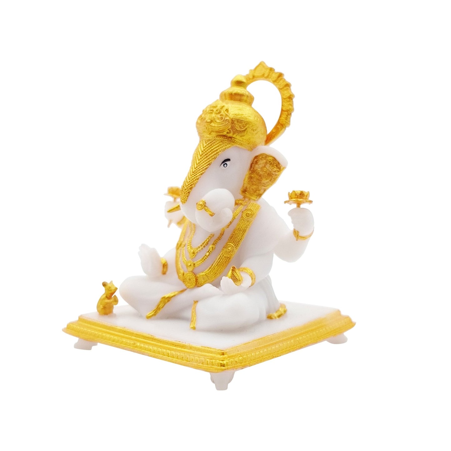 White Dagdusheth Ganpati Bappa Idol 3 Inch Ganesh Murti