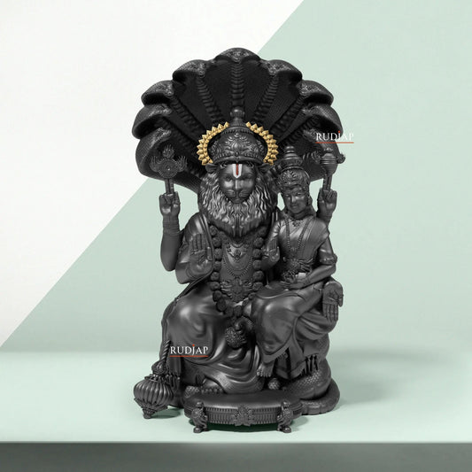 Narsingh Bhagwan with Goddess Lakshmi Statue – Pooja Gift Idol for Temple & Home Decor murti 3 Inch RUDJAP