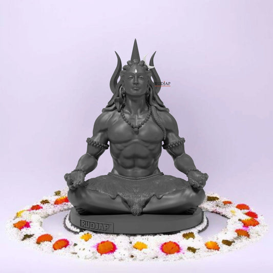 Premium 3 Inch Mahadev Murti Shiva Adiyogi statue with Trishul & Damru – Mahayogi Idol for Car Dashboard & Pooja Room RUDJAP