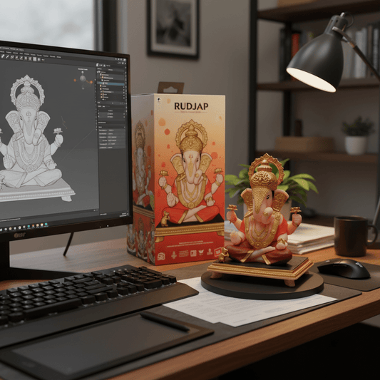 Rudjap Dagdusheth Ganpati Bappa Idol – 3 Inch Premium Ganesha Murti for Mandir, Puja Room & Home Decor