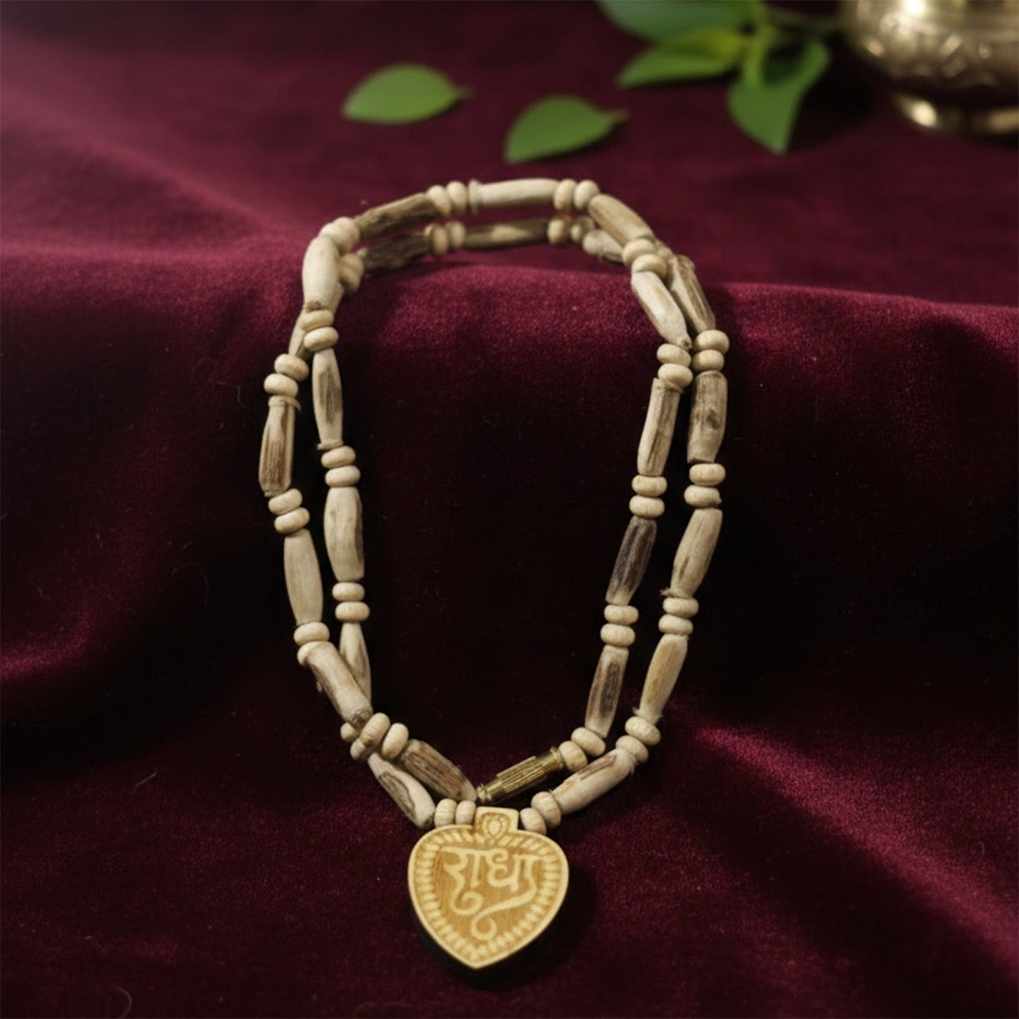 Rudjap Original Tulsi Mala with Radha Name Heart Shape Pendant Natural Wood Kanthi Mala for Men & Women