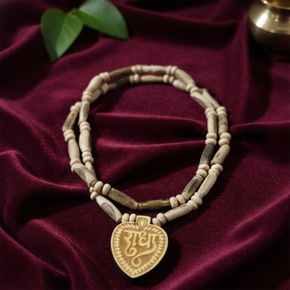Rudjap Original Tulsi Mala with Radha Name Heart Shape Pendant Natural Wood Kanthi Mala for Men & Women