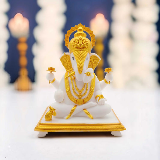 White Dagdusheth Ganpati Bappa Idol 3 Inch Ganesh Murti