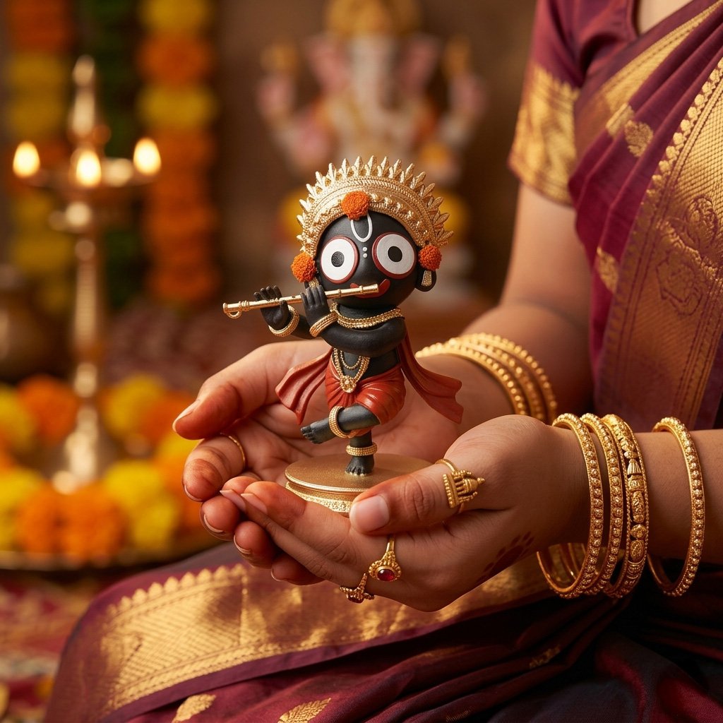 Bal Jagannath Idol with Bansuri – 3 Inch Mini Murti - Image 4